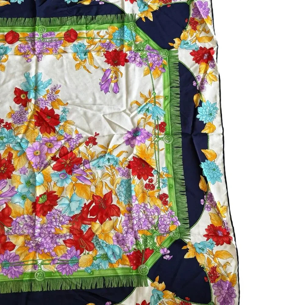 Vintage Emilio Carducci Italy Floral Silk Scarf Hand Rolled Hem Designer 90cm